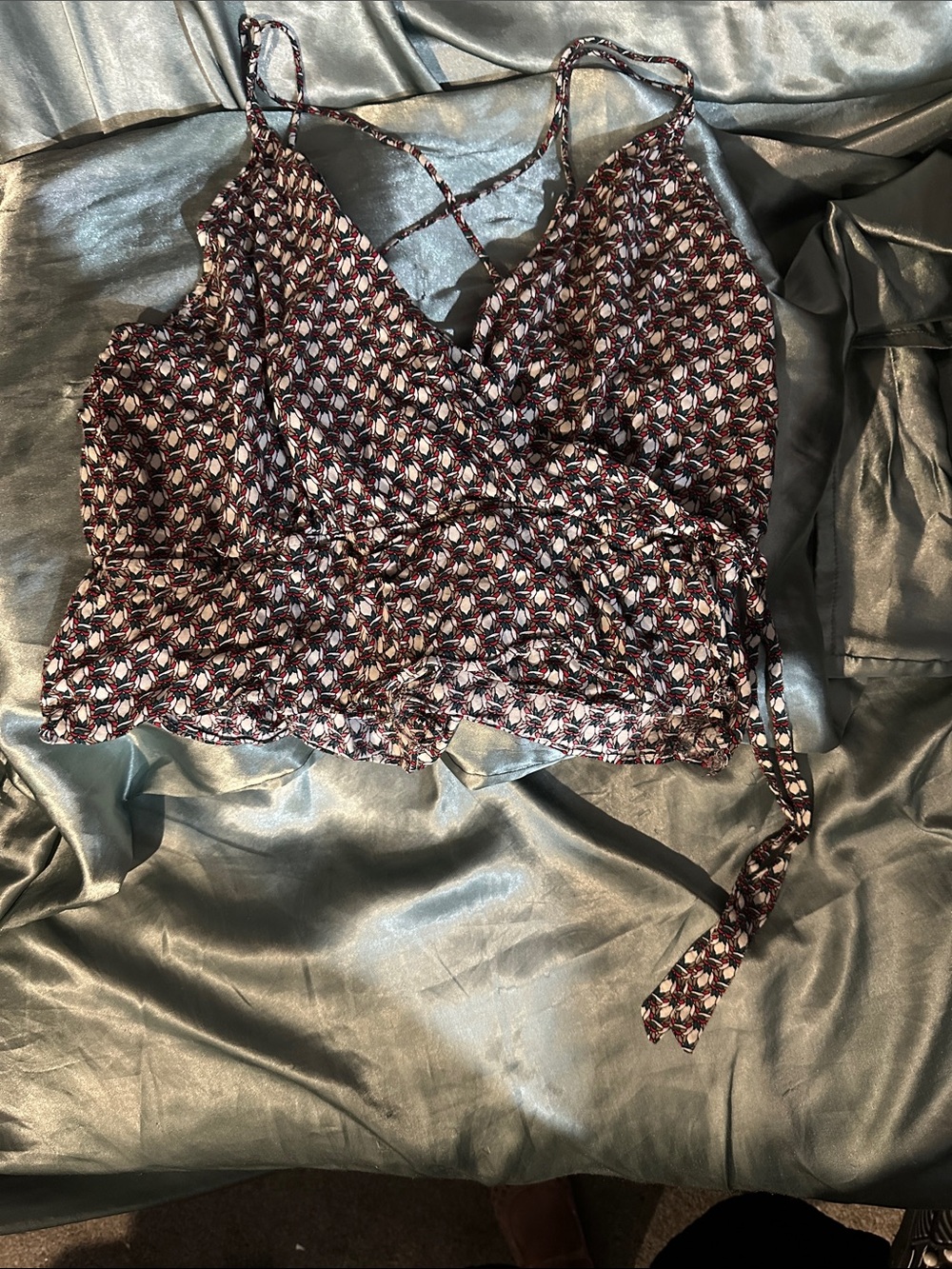 Blush Burgundy and White Floral Wrap Camisole